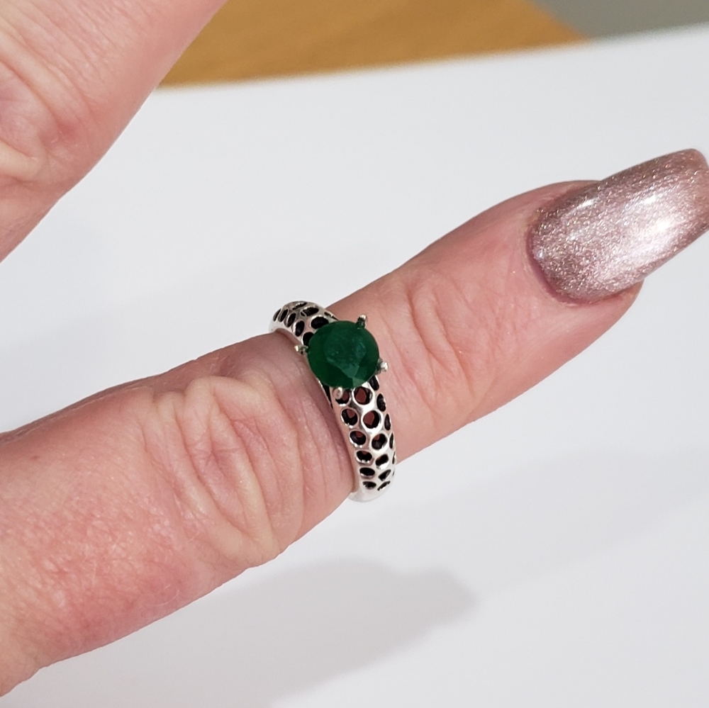 Emerald Gemstone, 925 Silver Ring - image 4